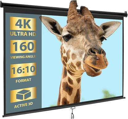 SUPER DEAL 100'' 16:10 HD Projection Screen Foldable Anti-Crease Portable Projector Movie Screen Manual Pull Down for Home Theater Presentation Education Outdoor Indoor Public Display, Black