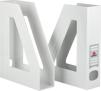 Acrimet Magazine File Holder, Durable Rack, Space-Saving Organizer (Plastic) (White Color) (2 pack)