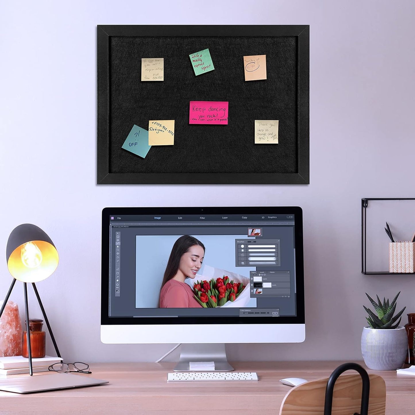 TORASO Cork Board Bulletin Board, Cork Boards for Walls with Pins, Eye Bolts, gaskets, Screws, Pin Board for Office, School and Home (All Black, 17“x23-1P)