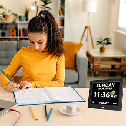 10 Inch Digital Clock with Day and Date for Elderly Alzheimer's Clock Customizable Alarms 3 Display Modes Large Font Alarm Clock for Seniors Auto DST