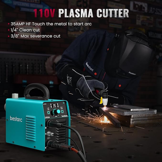 bestarc Plasma Cutter, 35Amps 110V Plasma Cutter Machine, IGBT Inverter bestarc Plasma Cutting Machine, 1/4" Clean Cut 1/2" Max Cut, Post Flow, 2T/4T for Beginners DIY