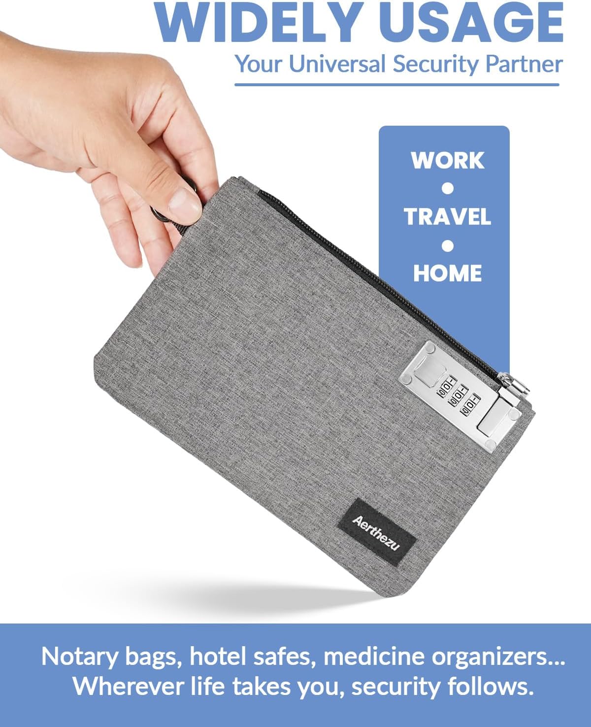 Money Bag with Lock, Aerthezu Cash Locking Bags with Zipper, Travel Safe Lockable Bank Bag, 2 Pack,Black & Grey - Size:5x8 Inches