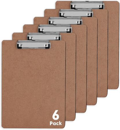 Clipboards, PANDRI 6 Pack Hardboard Office Clipboards, Low Profile Clip, Clip Boards 8.5x11 Standard Letter Size, Classroom Supplies, ECO Friendly