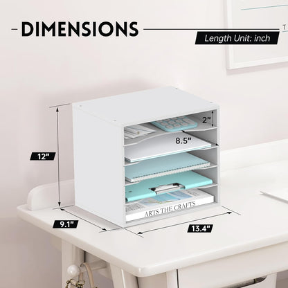 SUPEASY Wood Desk Organizer, 5 Tier Paper File Organizer for Desk, Wooden Desktop Organizer, Paper Letter Literature Mail Sorter, for Office School & Home Organization, White
