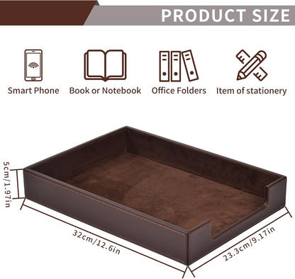 PU Leather Letter Tray - Load Documents Trays Front for Office Desktop Organizer - Desk Magazine, File, A4 Paper Holder - Paper Document File Holder Drak Brown (Drak Brown, A4-Tray)