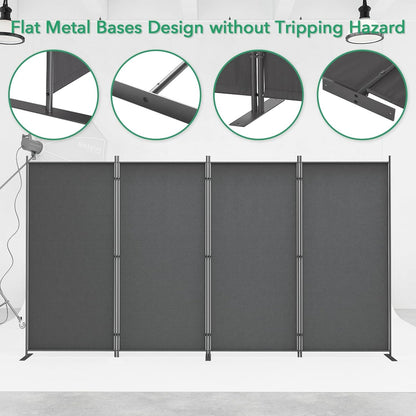 Helios&Hestia 4-Panel 6 ft Tall Indoor Folding Room Divider, Portable Privacy Screen, Freestanding Partition Separator, Temporary Wall Separation for Bedroom, Office, 136" W X 71" H, Dark Grey
