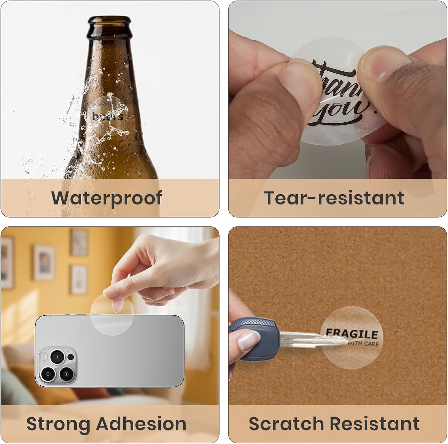 Transparent Thermal Labels Round 1.5 Inch Self Adhesive Circle Clear Printer Stickers Vinyl Waterproof Roll Decals Name Tag for Address Design DIY Logo Business 300 PCS