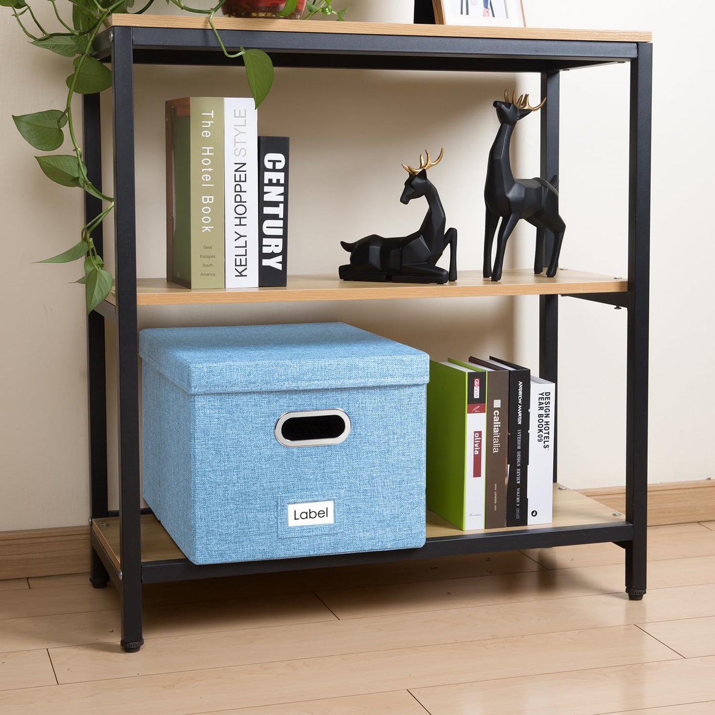 PRANDOM File Organizer Box - Set of 2 Collapsible Decorative Linen Filing Storage Hanging File Folders with Lids Office Cabinet Letter/Legal Size Blue (17x14x11.2 inch)