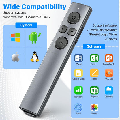 2-in-1 USB Type C Presentation Clicker, Rechargeable Wireless Presenter Remote, Clicker for PowerPoint Presentations, Pointer for Presentations Slide Advancer with Volume Control for Mac,Computer, PPT