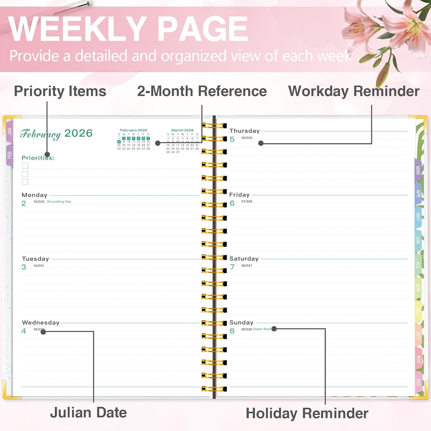 Large 2026 Planner – Weekly & Monthly Planner Organizer from January 2026 - December 2026, 8.8"x11.4" Daily Agenda Planning Book with Pocket, Stickers & Tabs for Women Students Office, A4 Size