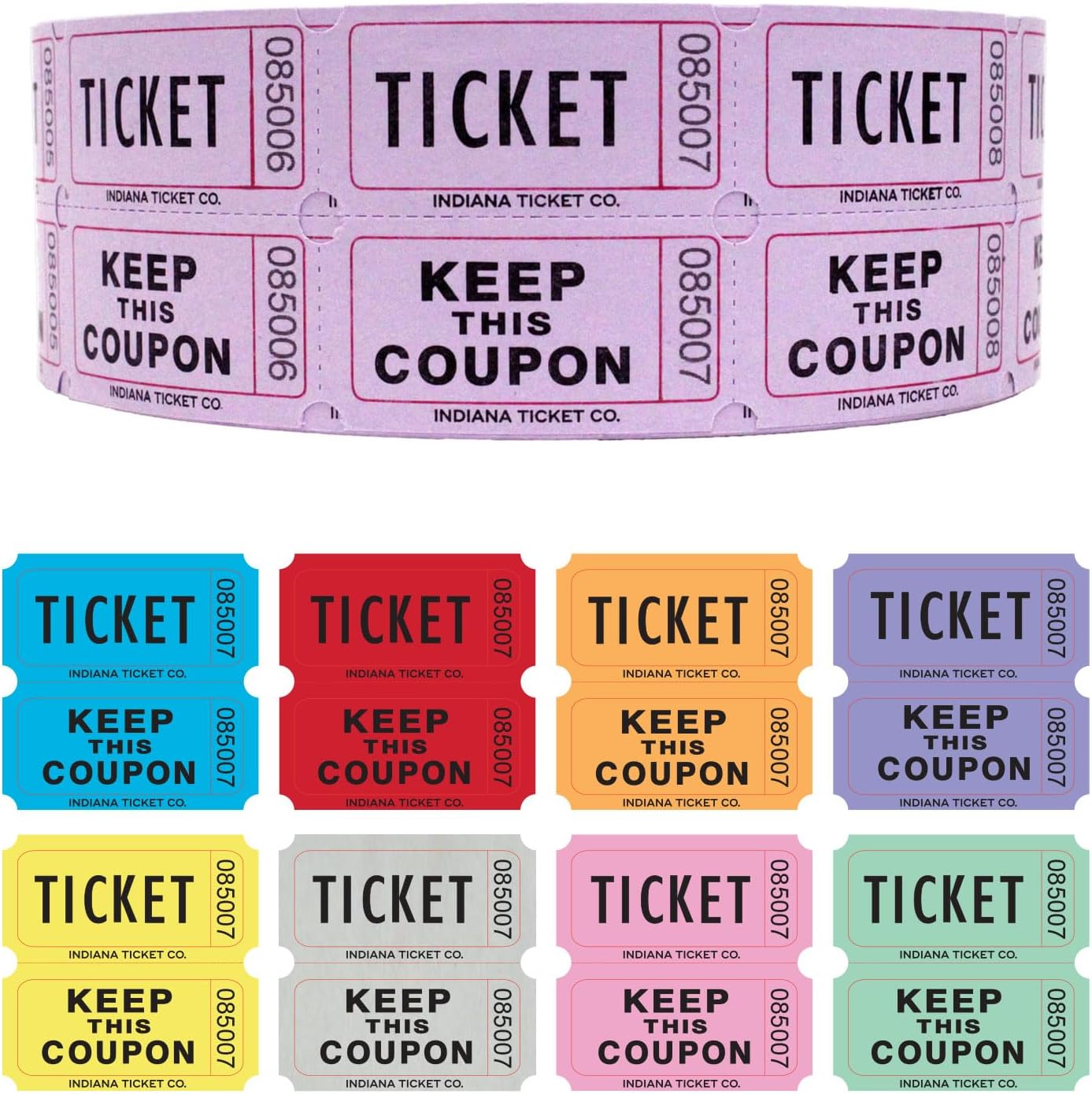 INDIANA TICKET CO. 1,000 Purple Raffle Tickets Double Roll, Premium Quality 50/50 Raffle Tickets, Tickets for Events, Carnivals, Door Prizes, Drinks and More