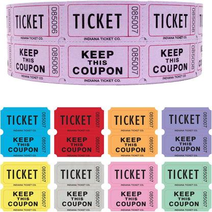 INDIANA TICKET CO. 1,000 Purple Raffle Tickets Double Roll, Premium Quality 50/50 Raffle Tickets, Tickets for Events, Carnivals, Door Prizes, Drinks and More