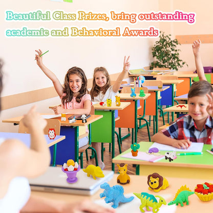 120Pcs Animal Erasers Bulk Cute Food Erasers Desk Pets Kids Puzzle Eraser Take Apart Cool 3D Eraser Mini Fun Party Favors for School Supplies Classroom Rewards Easter Egg Fillers Gifts