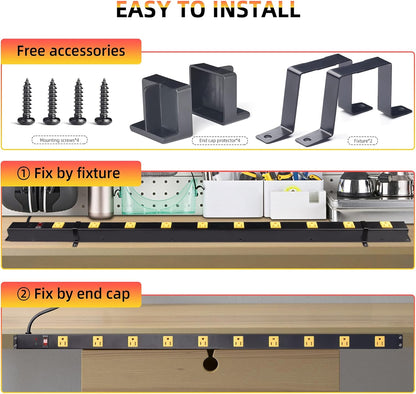 10-Outlet Heavy Duty Power Strip Surge Protector Metal Long Extension Cord 6-Foot, SGS Certified,Black(1000J)…