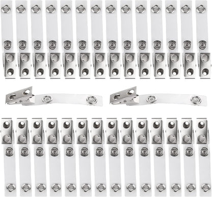 CABAX 30 Pcs Double Hole Metal Badge Clips with PVC Straps, ID Strap Clip Adapter ID Badge Clips for Badge Holders,Office,School, Clear