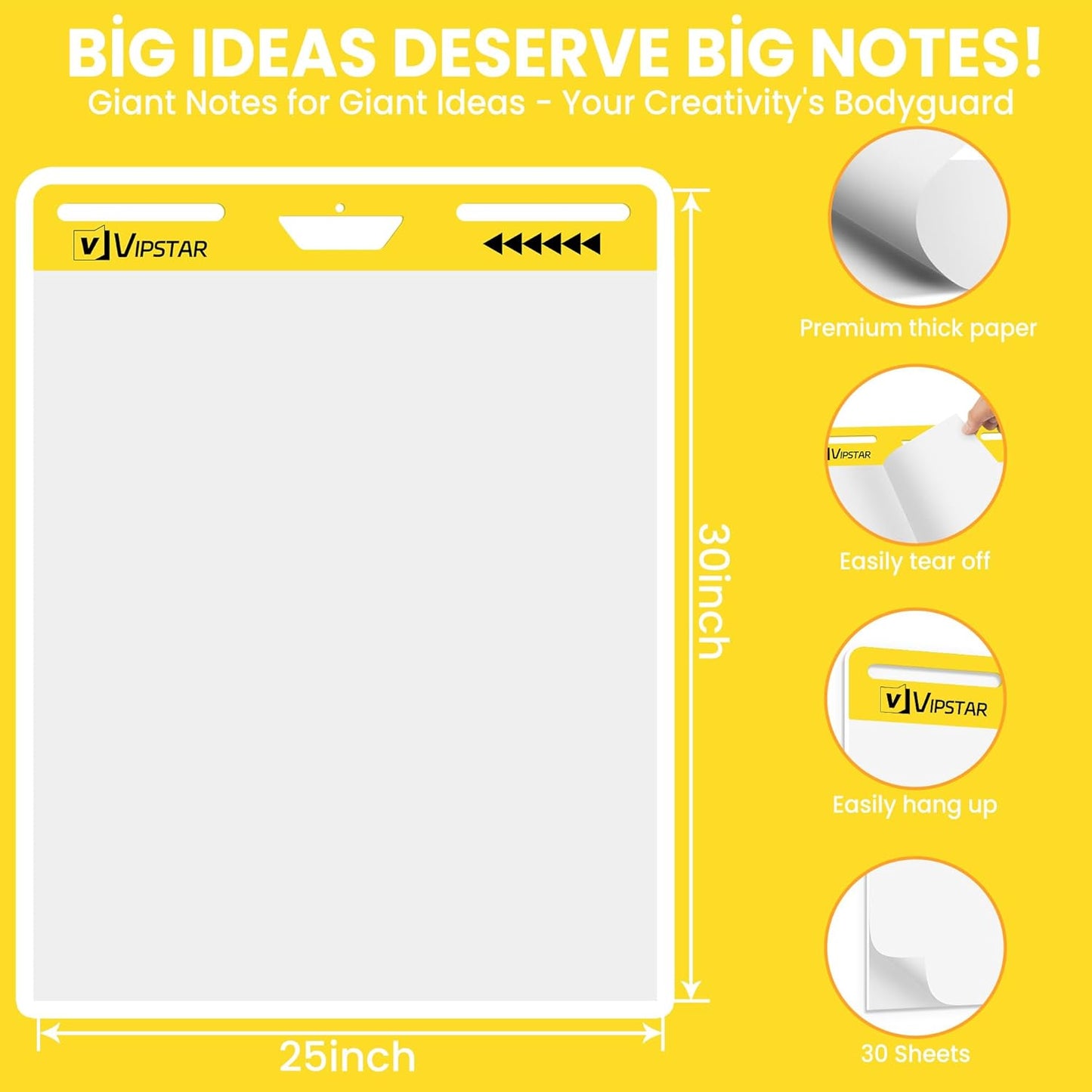 (6 Pads) Sticky Easel Pad 25 in x 30 in Post, Large Self Stick Flip Chart Premium Paper for Teachers, Mount to Most Surfaces and Bleedproof, Super Sticking Power