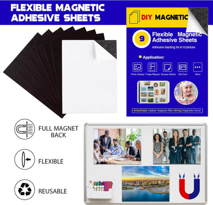 8X10 Picture Magnetic Sheets (Pack of 9),Cuttable Shaped Photo Magnet Sheets with Self-Stick Adhesive Backing for Home/Classroom/Office