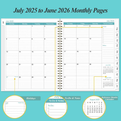 2025-2026 Planner - Academic Planner 2025-2026 from July 2025 to June 2026 with 12 Monthly Tabs, Flexible Cover, Inner Pocket, 8.5" x 11", Teal Flowers