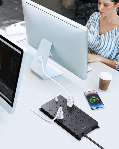 TROND Surge Protector Power Strip, 22 Widely Spaced Outlets with USB Ports, Wall Mount, 4000 Joules, ETL Listed, 15 ft Flat Plug Heavy Duty Extension Cord for Home, Office, Dorm Essential, Black