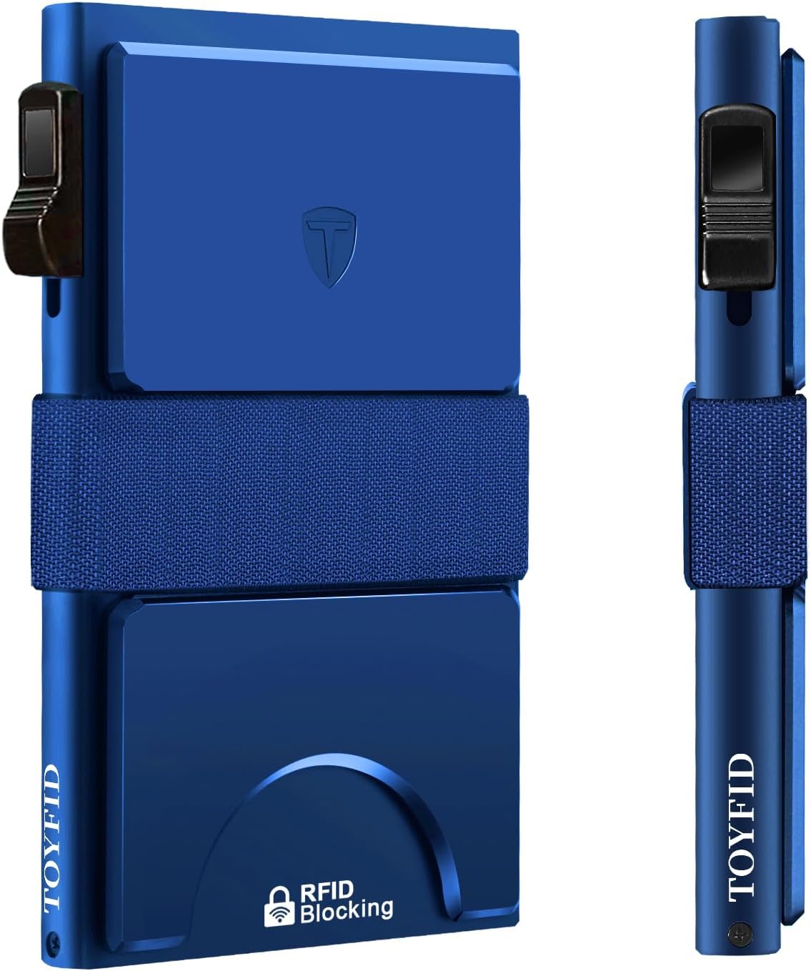 Slim Wallet for Men Aluminum Minimalist Pop Up Card Holder with RFID Blocking Protection Expandable Backplate Cash Band for Boyfriend/Dad/Friend,Holds 12+ Credit Card & Business Cards,Blue