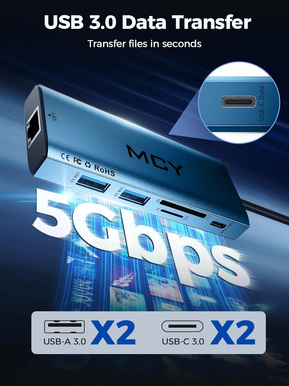 MCY USB C Hub,Laptop Docking Station Dual Monitor Single 8K,2x4K@60Hz,10 in 1 Type-C Multiport Adapter with 2 HDMI,PD100W,Extender Splitter,Card Reader,Ethernet Dock for Mac/Dell/HP/Surface/Steam Deck