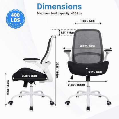 HYLONE Heavy Duty Office Chair, 5" Thickened Seat Ergonomic Desk Chair with Adjustable Armrests, Home Office Computer Chairs for Long Hours Mesh Executive Chair(White Base & Black)