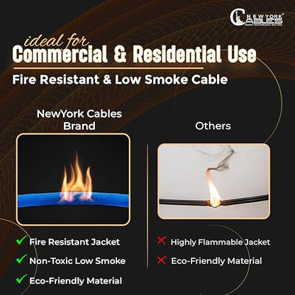 NewYork Cables | CAT6 Plenum Cable 1000ft UL/ETL Listed, 100% Pure Copper, UTP, 550MHz, 23AWG, 4Pair 10GB Ethernet Cable | Certified CMP-Rated Fire-Resistant (1000ft, Pure Copper UL Listed, Blue)