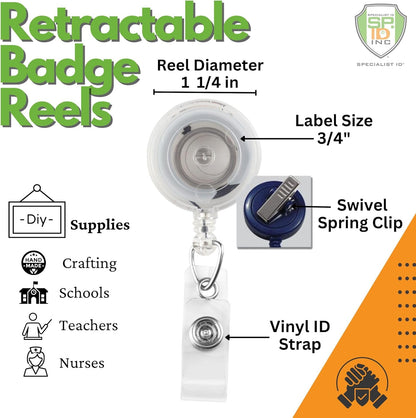 Bulk 100 Pack - Premium Clear Retractable Badge Reels with Alligator Swivel Clip on Back by Specialist ID (Translucent Clear)