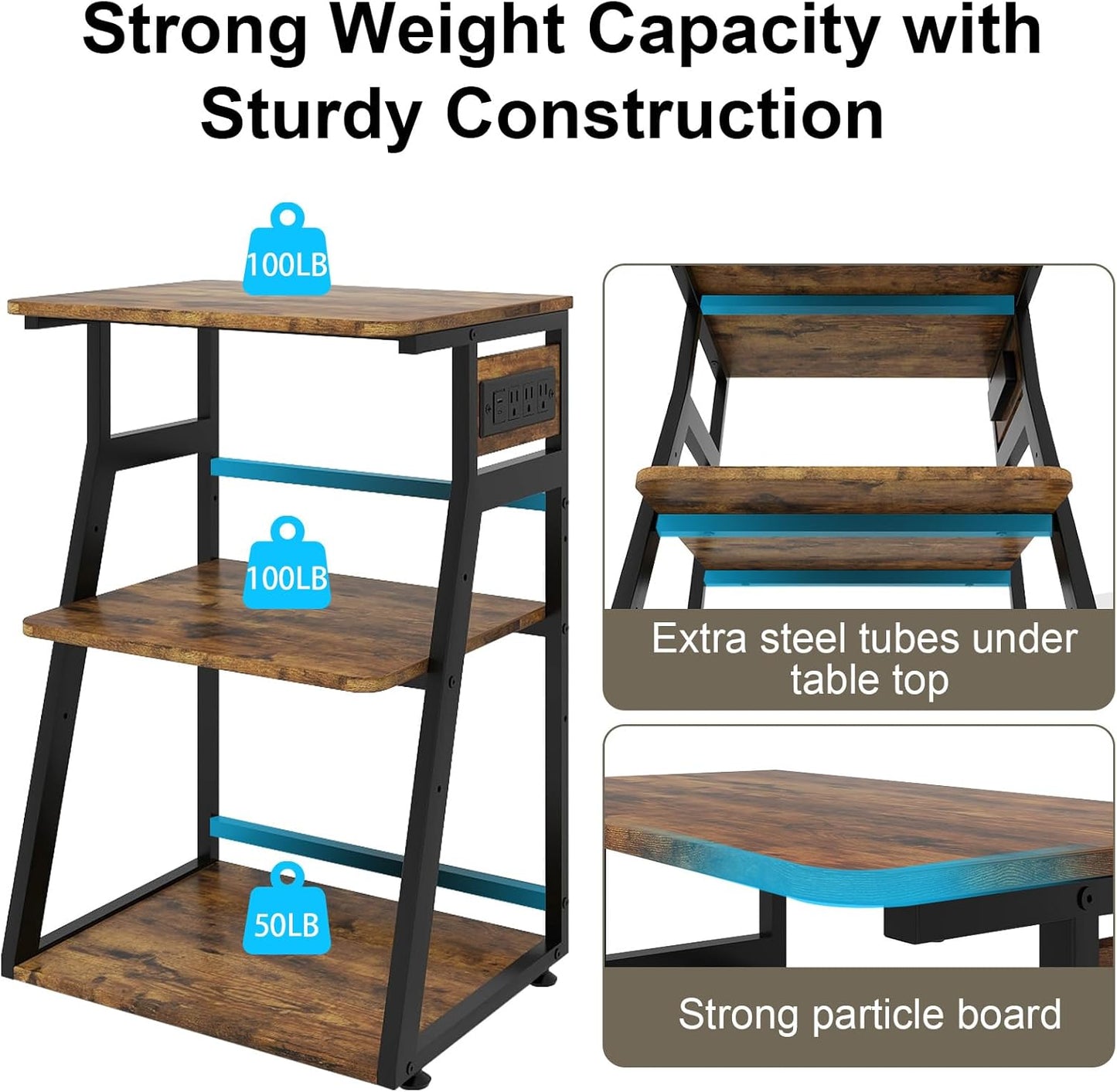 Natwind 19.7"x15.7" Printer Stand,3 Tier Printer Table with Charging Station, Rolling Cart with Adjustable Storage Shelf for Home Office Organization, Stand for Heat Press,3D Printer (Retro)