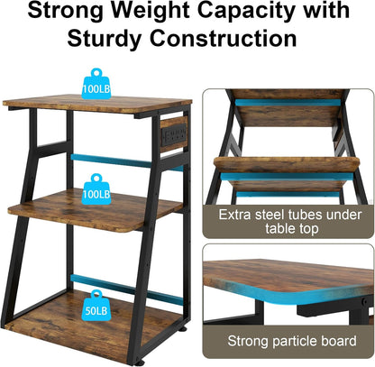 Natwind 19.7"x15.7" Printer Stand,3 Tier Printer Table with Charging Station, Rolling Cart with Adjustable Storage Shelf for Home Office Organization, Stand for Heat Press,3D Printer (Retro)