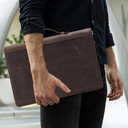 Genuine Leather 3 Ring Binder Portfolio, 8.5 x 14 Legal Size Pad Holder, Hidden Handle, Zippered Padfolio with 15” Laptop Organizer, Professional Business Folio for Men Women, Dark Khaki