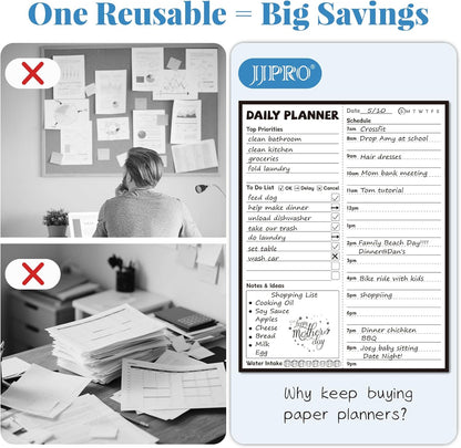 JJPRO Reusable Desktop Daily Planner with Stand,Reusable Time Schedule Board,11"x8.5" Hourly Schedule Dry Erase Board with Time Slots,Desk Hourly Dry Erase Board with Detachable Engineered Wood Stand for Office, Home