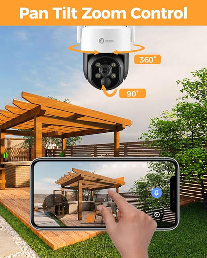 XMARTO 100% Wire-Free Solar PTZ Home Security Camera System Wireless, 4-Set 2K 4MP QHD CCTV Camera Kit + 2PCS Wire-Free Solar Security Camera
