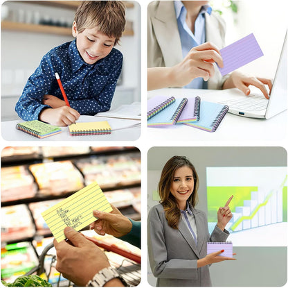 Koogel 500PCS 3x5 Index Cards, Colored Index Cards with Rings for Back to School, Ruled Flashcards Heavy Notecards with Waterproof Covers for Studying College Office Home To Do List Supplies