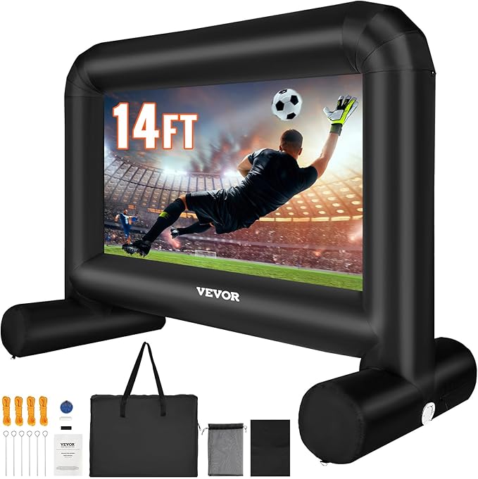 VEVOR Inflatable Movie Screen, 14 FT Inflatable Projector Screen for Outside with Blower and Carrying Bag, Front/Rear Projection, Oxford Fabric Blow Up Screen for Outdoor Parties Backyard Movie Night