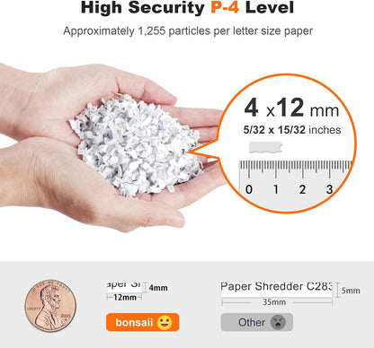 Bonsaii 200-Sheet Auto Feed Paper Shredder, 60 Minutes Nonstop Heavy Duty Shredders, 8.1 Gallon Large Bin Office Document Shredder, Micro-Cut/High Security P-4 Commercial Grade Shredder (C283-A)