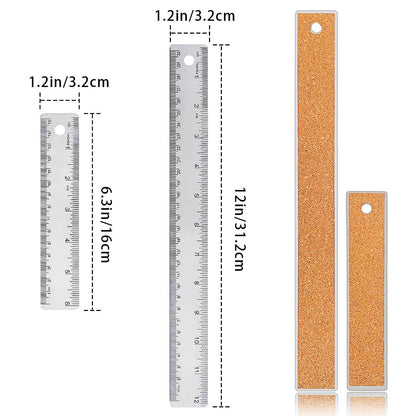 Metal Ruler 6 Inch 12 Inch Stainless Steel Metal Ruler with Cork Backing, Non-Slip Rulers with Inch and Centimeters, Straight Edge Cork Base Rulers for Student School Office Drafting Tools