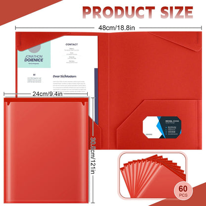 Henoyso 60 Pcs Plastic Folders with Clear Front Pockets Heavy Duty File Folders with 2 Pockets and Card Slot for Student Communication School Office Presentation Report (Red)