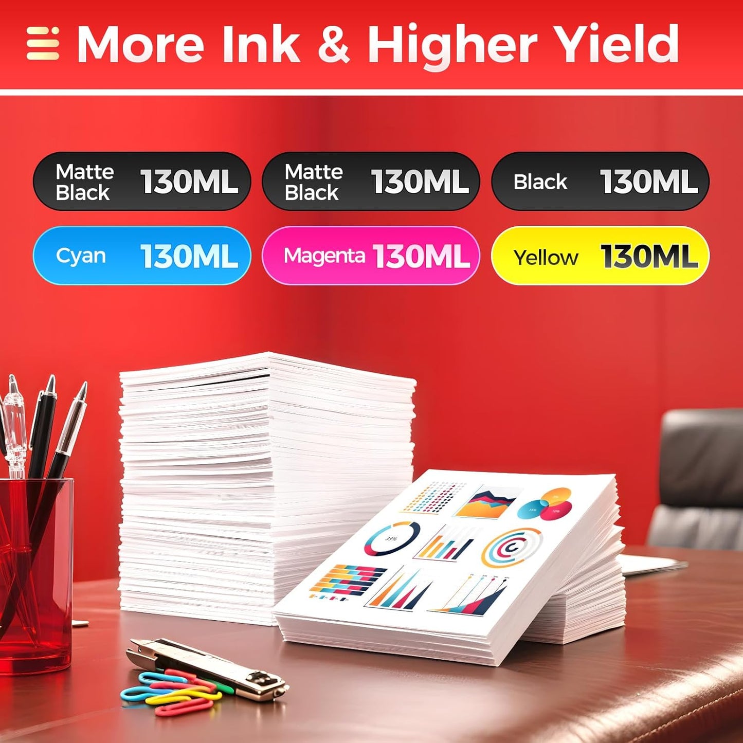 PFI-102 Ink Tank 6-Pack 130ml PFI102 Ink Cartridges Compatible with Canon imagePROGRAF iPF500 iPF510 iPF600 iPF605 iPF610 iPF650 iPF655 iPF700 iPF710 iPF720 iPF750 iPF755 iPF760 iPF765 Inkjet Printer