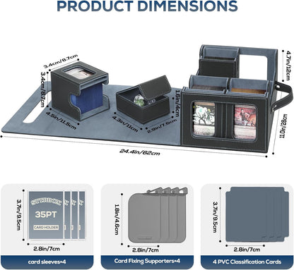 Trading Card Storage Box for MTG, card storage box with Commander Display，Multi-purpose Deck Case for MTG TCG Sports Card, 4 Toploaders, 4 Stoppers, 4 Colorful Dividers (Black & Grey)
