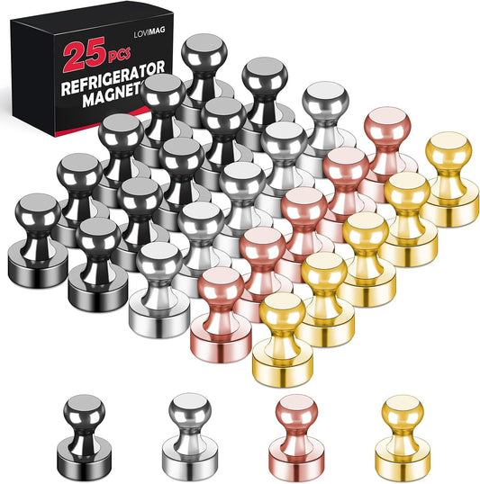 LOVIMAG Colorful Fridge Magnets, 25pc Strong Push Pin Metal Magnets for Whiteboards, Lockers, Offices & Kitchens