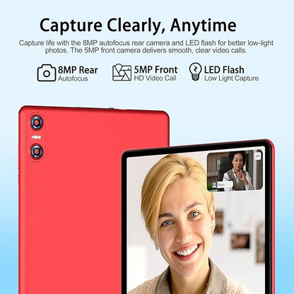 2025 Android 15 Tablet with Keyboard, 10.1 Inch Tablets FHD Display 30GB RAM 64GB ROM 1TB Expand, Octa-Core 2.0GHz, Widevine L1, 6000mAh Battery, 5G WiFi & GPS, Gemini AI, 2-in-1 Tableta PC - Red