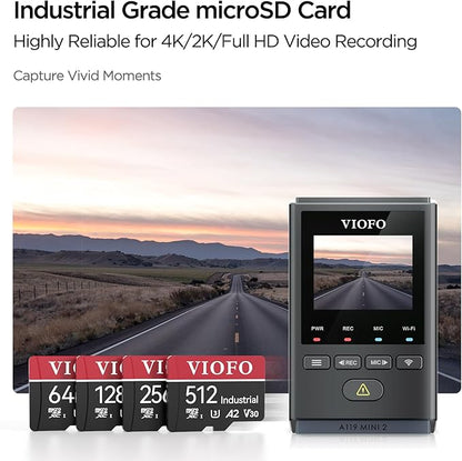 VIOFO 512GB Industrial Grade microSD Card, U3 A2 V30 High Speed Memory Card with Adapter, Support Ultra HD 4K Video Recording