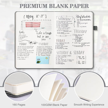 Blank Journal Notebook, 3 Pack A5 Sketch Book, Hardcvoer Sketchbook for Drawing with 100GSM Thick Paper, Leather Journal for Writing, Unlined Journal for Women, Men, School, 160 Pages, 5.7" x 8.4"