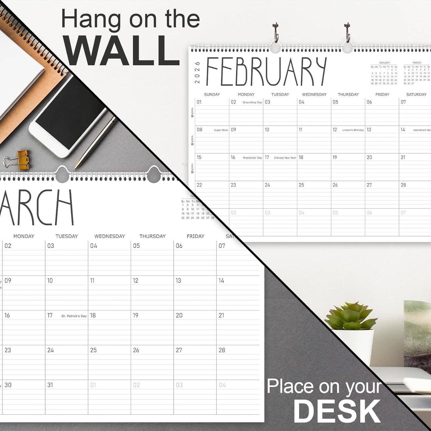 Guasslee Large Wall Calendar 2025-2026, 12 Monthly Calendar from 2025 June-May 2026 Jumbo 22"x17" Hanging Desk/Wall Planner with Spiral Bound for School Home Office Organizing