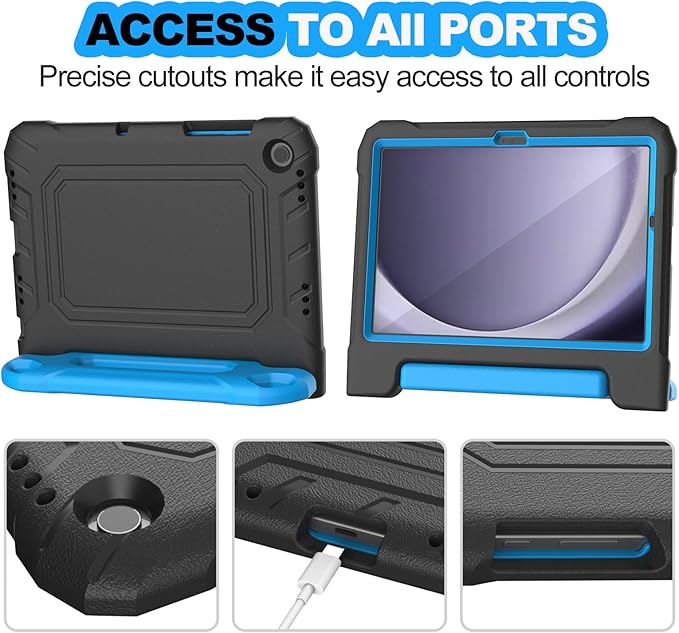 YIHE Kids Case for Samsung Galaxy Tab A11 Plus 2025 & A9 Plus 2023 11 Inch, Shockproof Handle Stand Cover with Built-in Screen Protector, Black&Blue