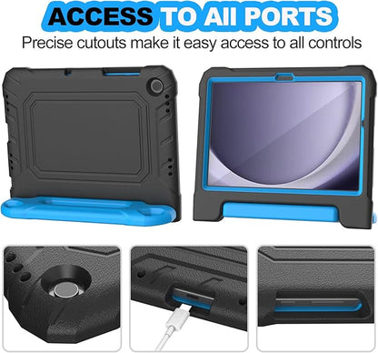 YIHE Kids Case for Samsung Galaxy Tab A11 Plus 2025 & A9 Plus 2023 11 Inch, Shockproof Handle Stand Cover with Built-in Screen Protector, Black&Blue