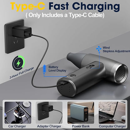 Metal Electric Compressed Air Duster, 300000RPM Brushless Motor with Stepless Speed, Rechargeable Cordless Mini Blower for Computer Keyboard Cleaning, Car Detailing, House and Outdoor Use(Black)