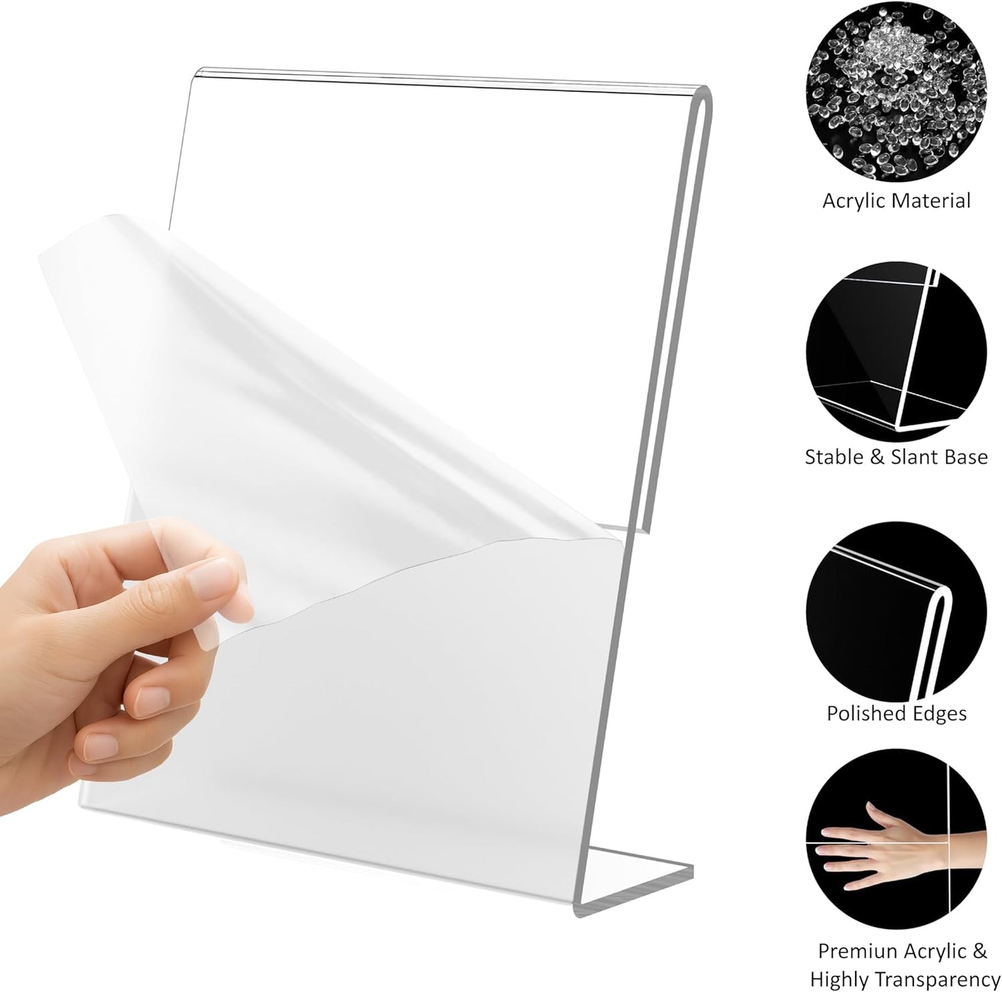 Acrylic Sign Holder 8.5x11 Inches 5 Pack, L Shape Clear Plastic Display Stand, Table Sign Holder Menu Flyer Paper Sign Holders 8.5x11 for Restaurants, School, Office, Store