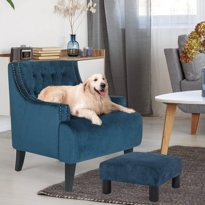 Joveco Small Foot Rest Stool Ottoman, 15" Fabric Square Short Low Footstool Upholstered Footrest for Chair, Under Office Desk, Living Room, Navy Blue